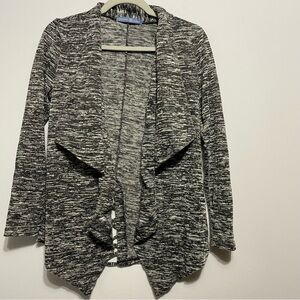 Signature Weekend Cardigan S/P White Black Heathered Open Front Criss Cross Back